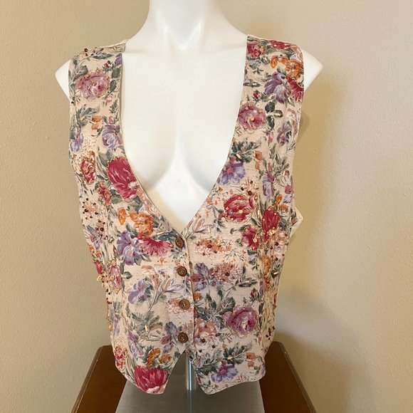 Jane Ashley Floral Beaded Front Vest - Size M - Picture 1 of 7
